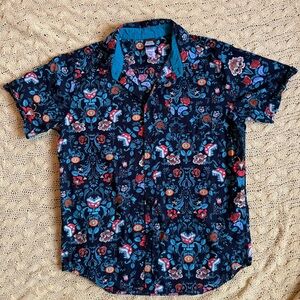 Nintendo Super Mario Floral Hawaiian Button Down Shirt Unisex size M